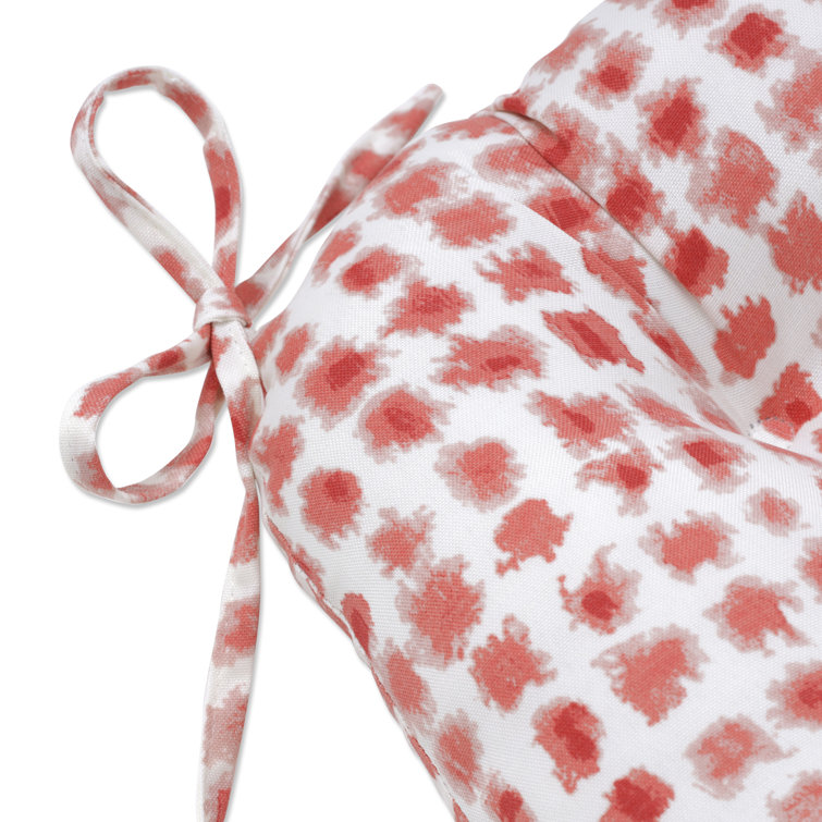 Coral and Off-White Polyester Outdoor Chair Pads Set