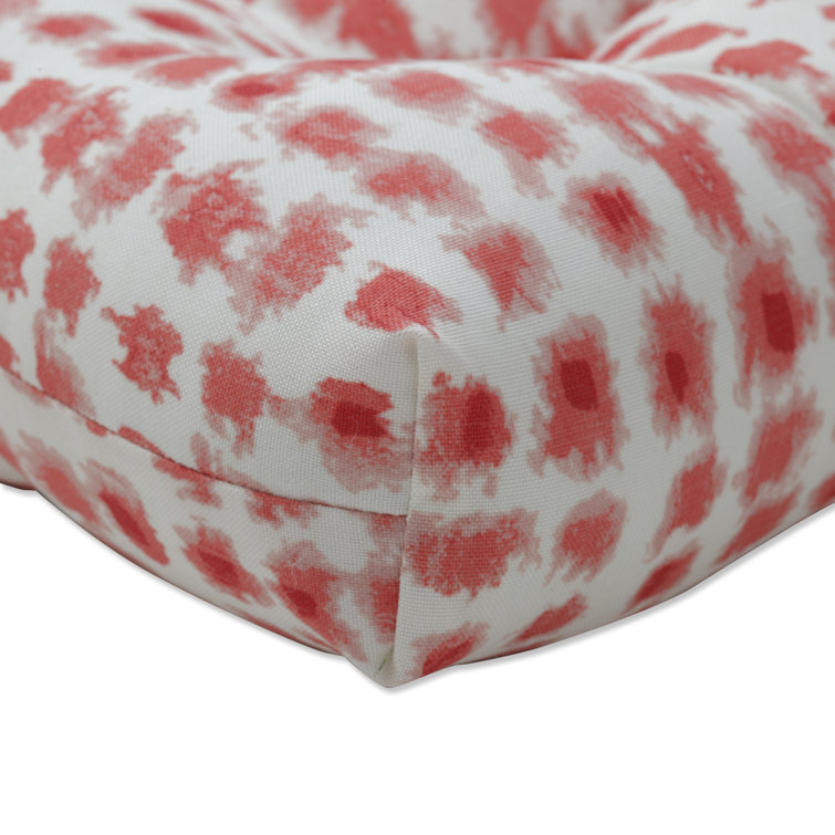 Coral and Off-White Polyester Outdoor Chair Pads Set