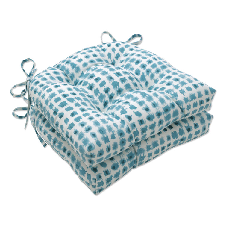 Coral and Off-White Polyester Outdoor Chair Pads Set