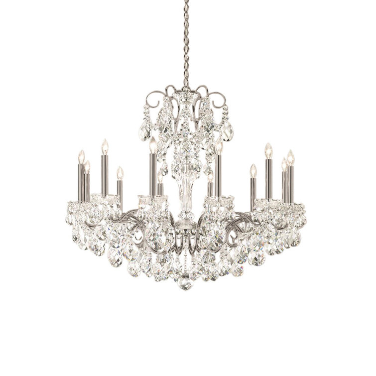 Antique Silver and Clear Crystal 12-Light Empire Chandelier