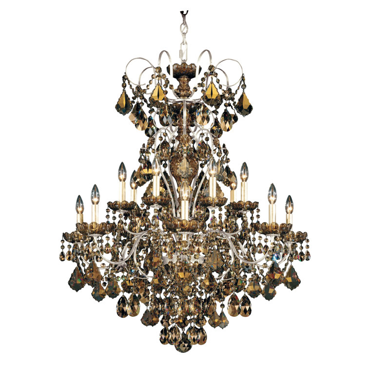 Antique Silver 14-Light Crystal Tiered Chandelier with Heritage Clear