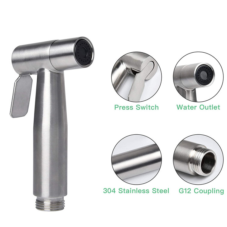 Elongated Stainless Steel Handheld Bidet with Faucet