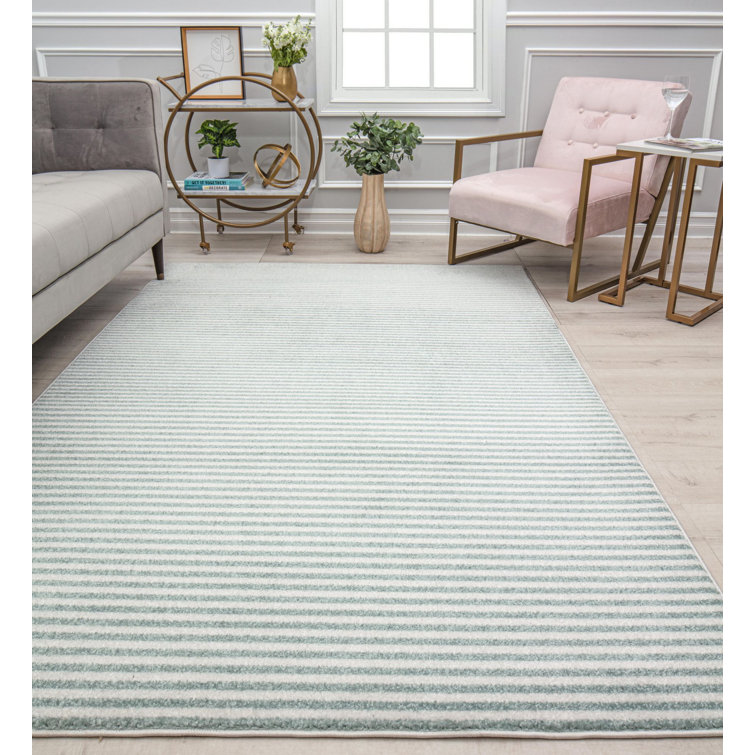 Light Blue Geometric Striped Synthetic Area Rug 8' x 10'