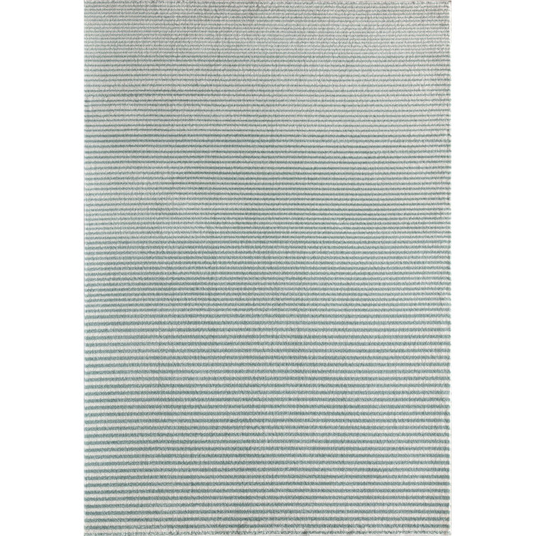 Light Blue Geometric Striped Synthetic Area Rug 8' x 10'