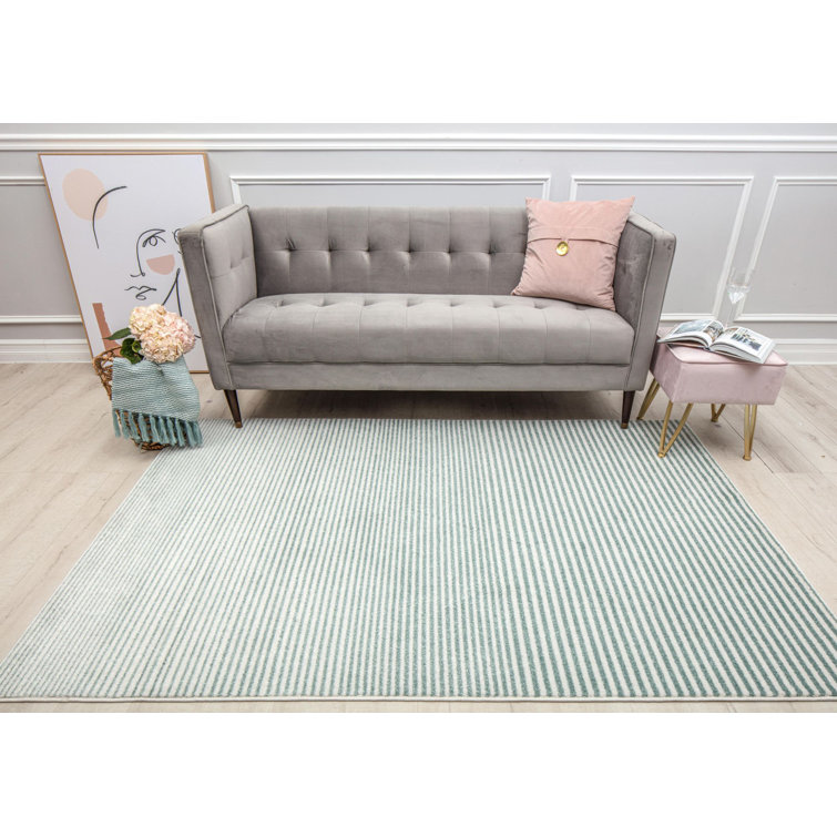 Light Blue Geometric Striped Synthetic Area Rug 8' x 10'
