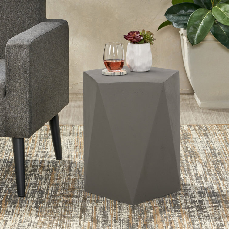 Elyas Matte Black Geometric Concrete Outdoor Side Table