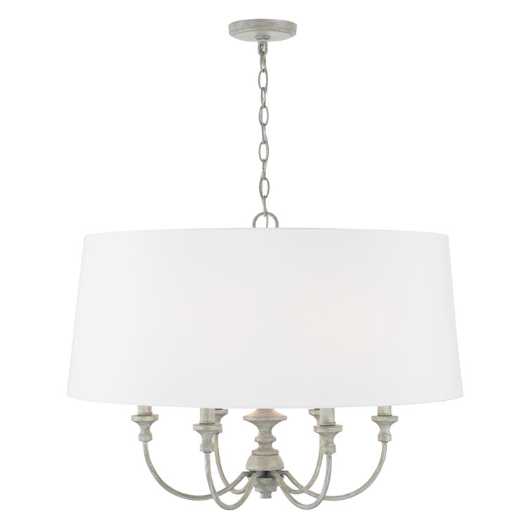 Penelope Chic Rustic 6-Light Painted Grey Pendant with White Fabric Shade