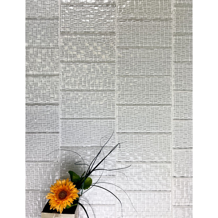 Glossy White Textured Glass Subway Kitchen Wall Tile