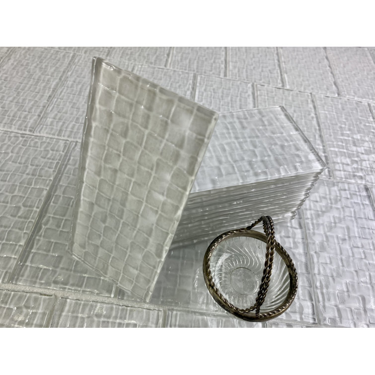 Glossy White Textured Glass Subway Kitchen Wall Tile