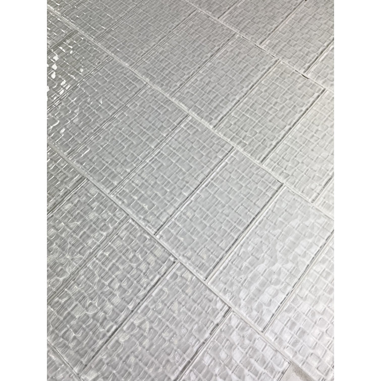 Glossy White Textured Glass Subway Kitchen Wall Tile