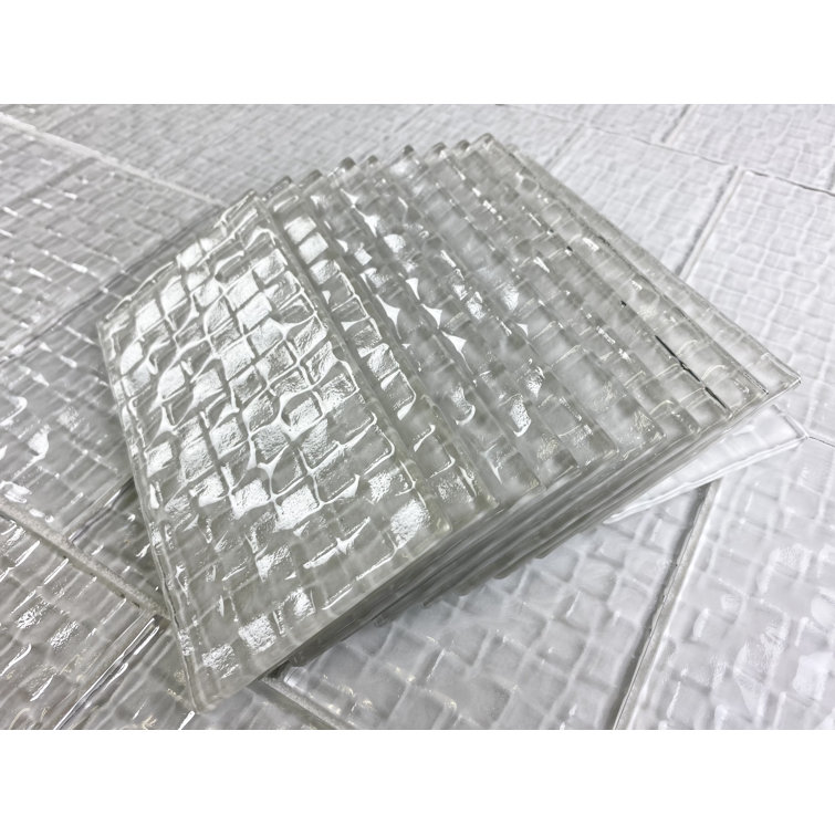 Glossy White Textured Glass Subway Kitchen Wall Tile