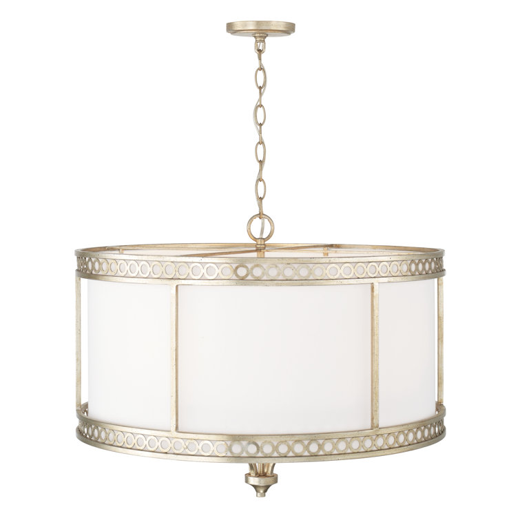 Isabella Winter Gold 4-Light Pendant with White Fabric Shade