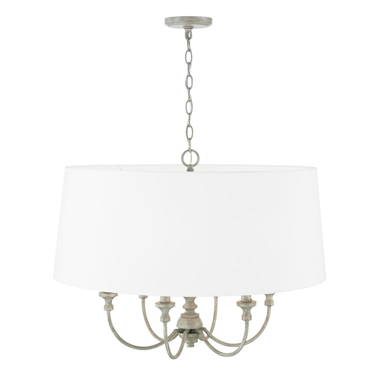 Penelope Chic Rustic 6-Light Painted Grey Pendant with White Fabric Shade
