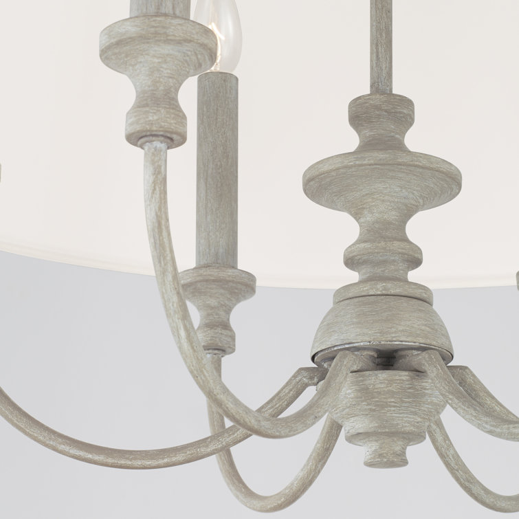 Penelope Chic Rustic 6-Light Painted Grey Pendant with White Fabric Shade