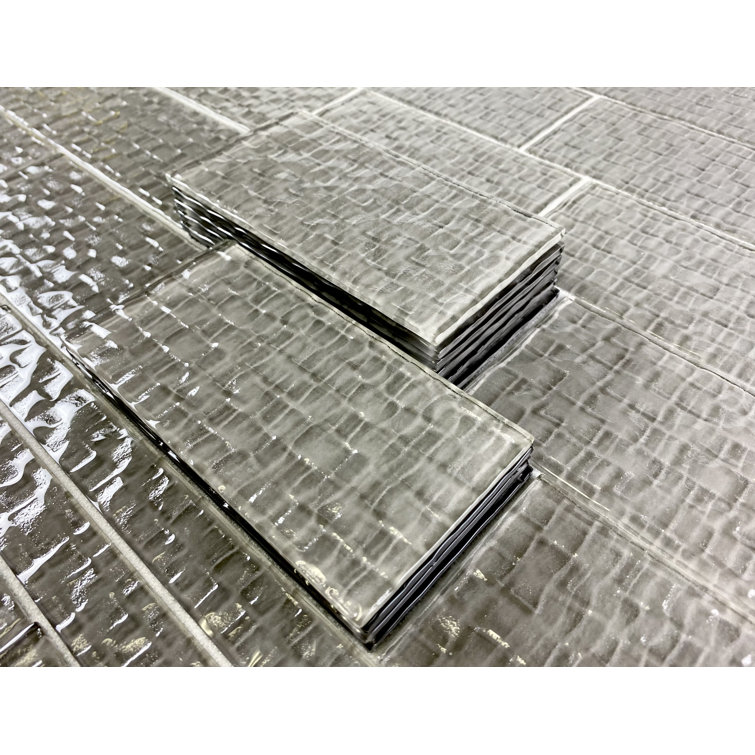 Metro Cubes 3x6 Glossy Gray Textured Glass Subway Tile