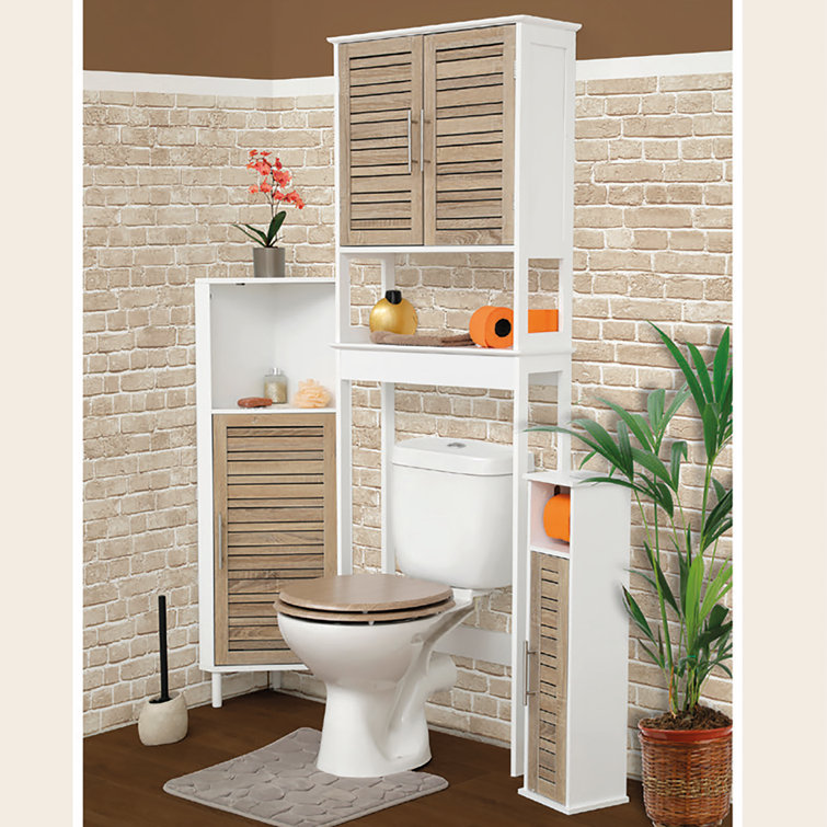 White and Oak Over-the-Toilet Bathroom Storage Cabinet