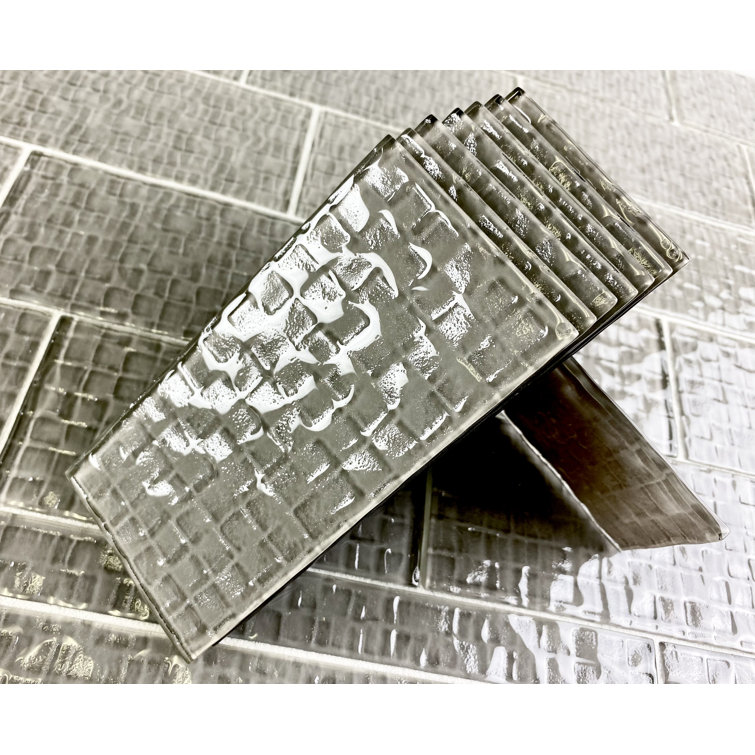 Metro Cubes 3x6 Glossy Gray Textured Glass Subway Tile