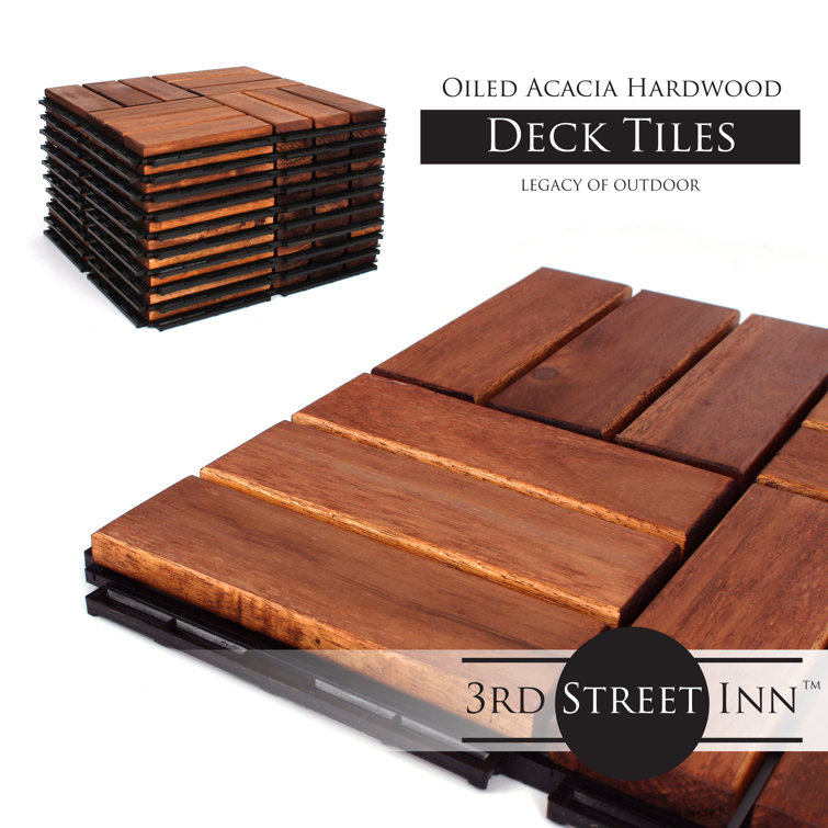 12" x 12" Brown Acacia Wood Interlocking Deck Tiles