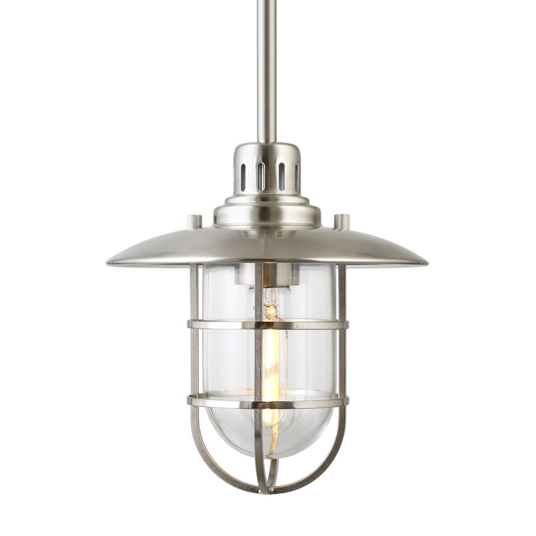 Coastal Brushed Nickel Globe Pendant Light with Glass Shade