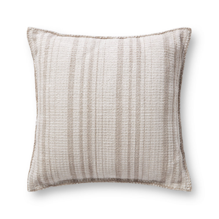 Ivory and Beige Striped Chenille Throw Pillow