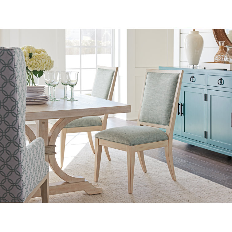 Sailcloth Upholstered Linen Side Chair with Wooden Frame
