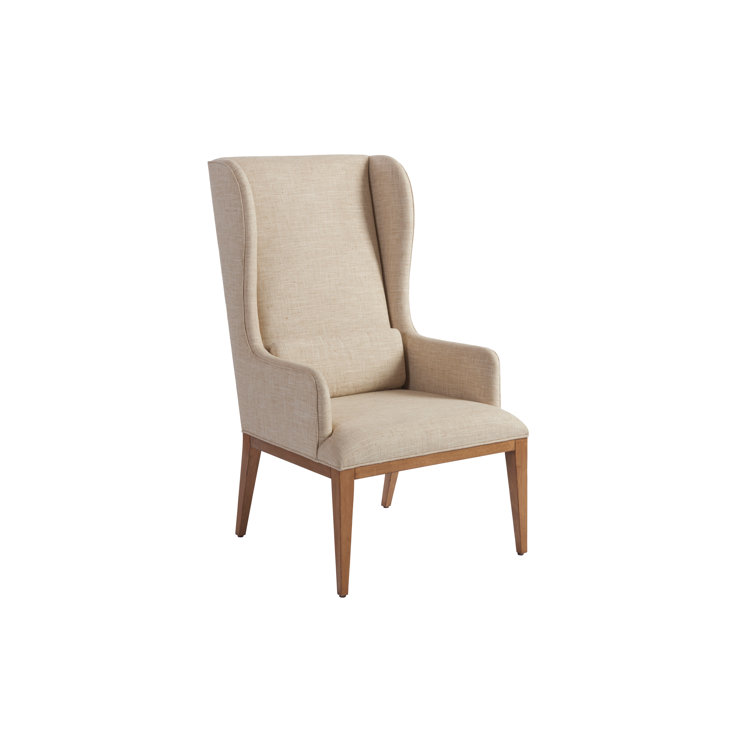 Beige Sandstone Upholstered Wood Arm Chair