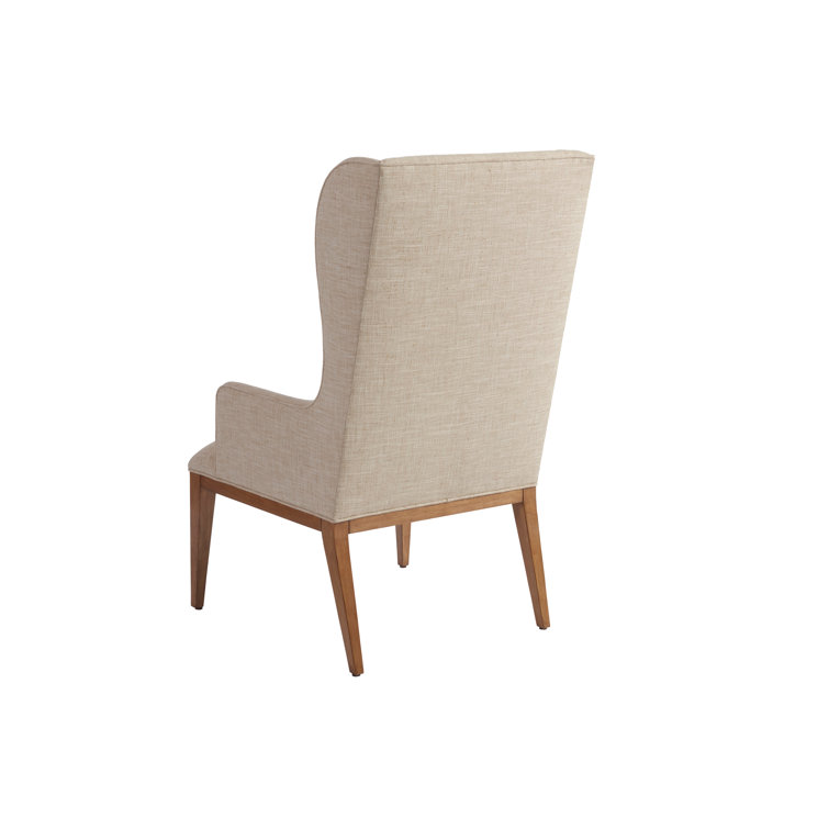Beige Sandstone Upholstered Wood Arm Chair