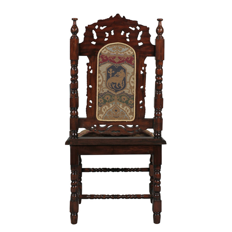 Handcrafted Charles II Solid Mahogany Armchair with Jacquard Tapestry