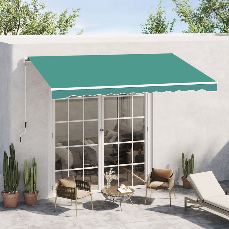 Outsunny 13' Green Retractable Patio Awning with Aluminum Frame