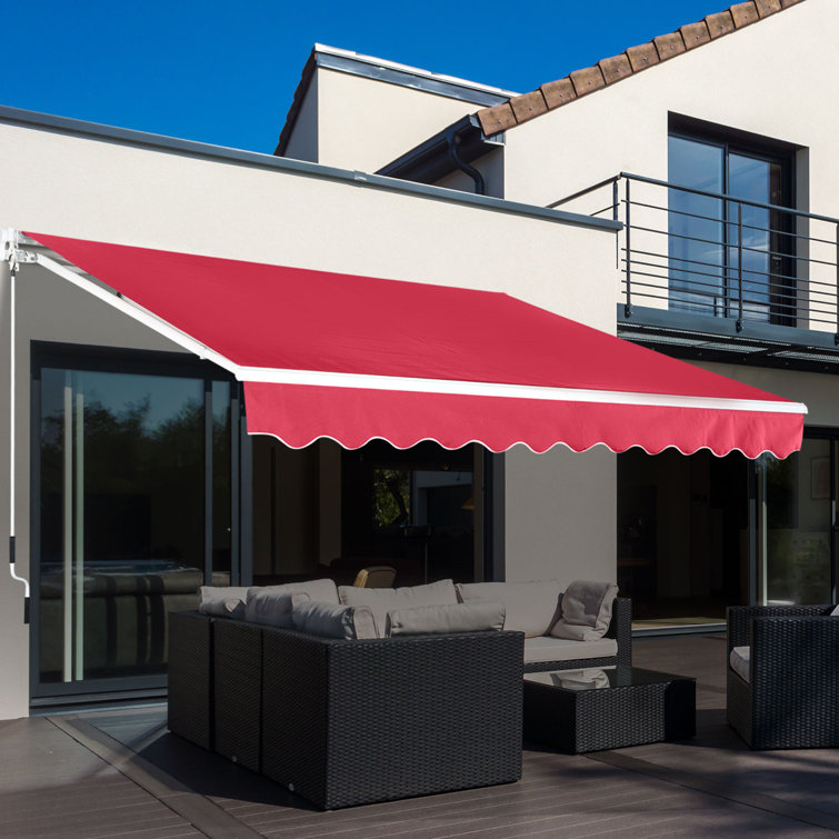 Wine Red Manual Retractable Patio Awning with Aluminum Frame