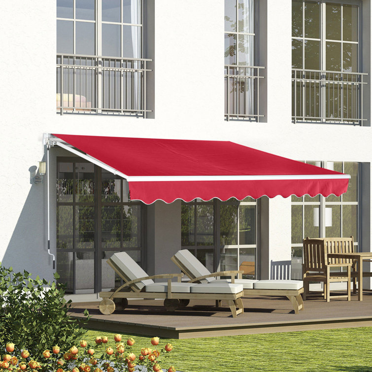 Wine Red Manual Retractable Patio Awning with Aluminum Frame