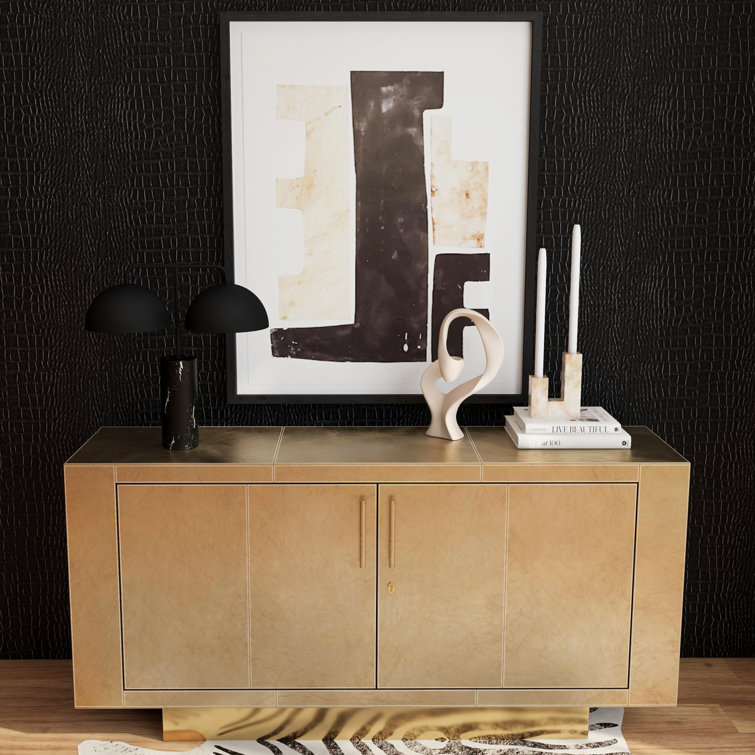 Francois Gold Leather Buffet Sideboard with Brass Base
