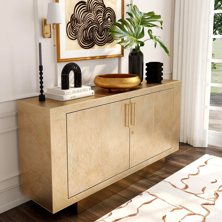 Francois Gold Leather Buffet Sideboard with Brass Base