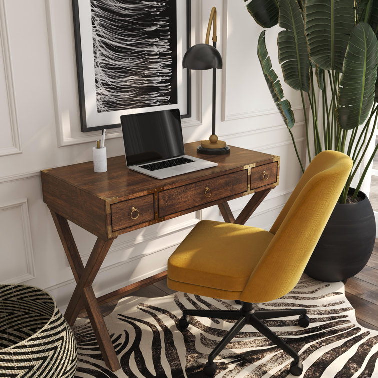 Brown Solid and MDF Wood Writing Desk with Filing Cabinet