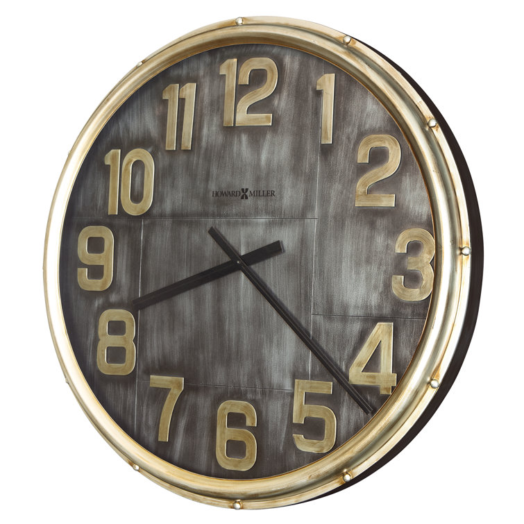 Oversized Gold and Gray Metal Wall Clock with Arabic Numerals