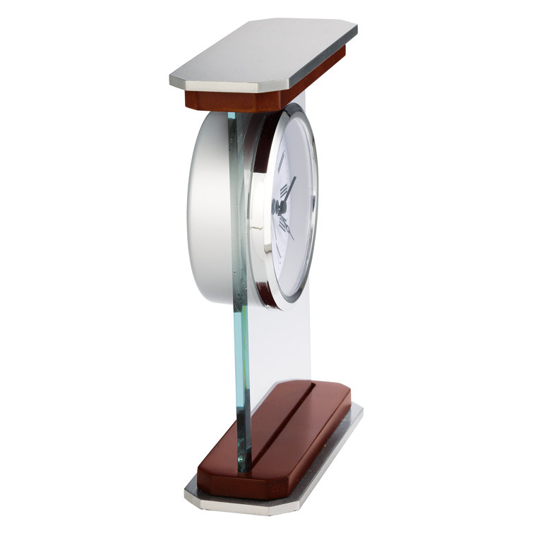 Mayfield Chrome and Rosewood Quartz Table Clock with Roman Numerals