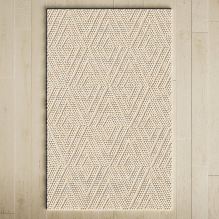 Handmade Ivory Diamond Trellis Wool and Cotton Rug