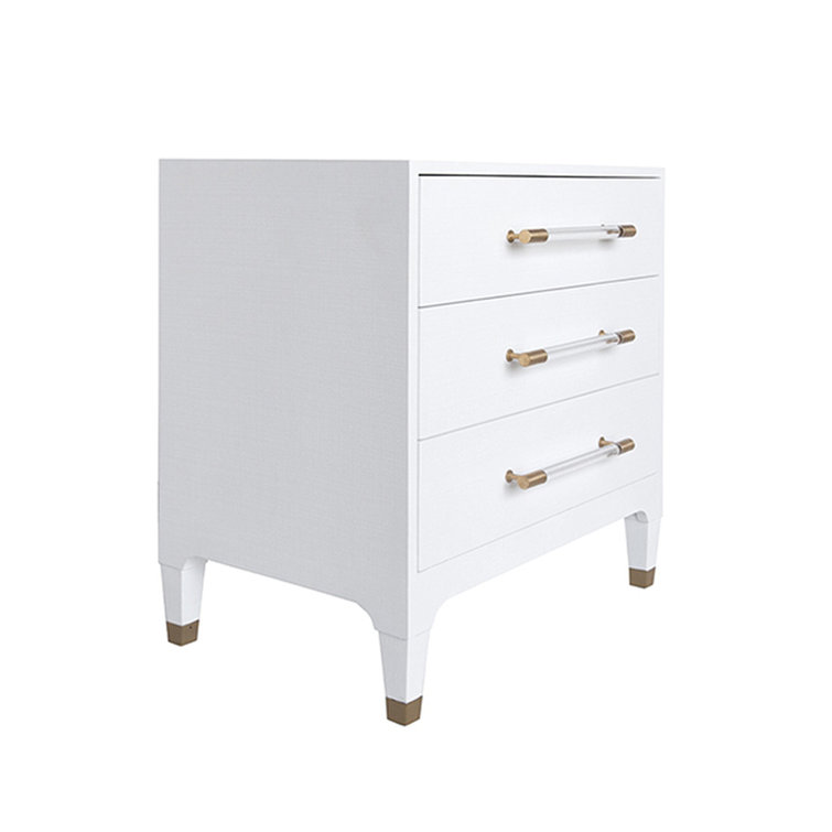 Bethany Contemporary White Linen & Brass Nightstand with Storage