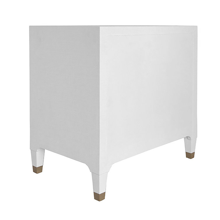 Bethany Contemporary White Linen & Brass Nightstand with Storage