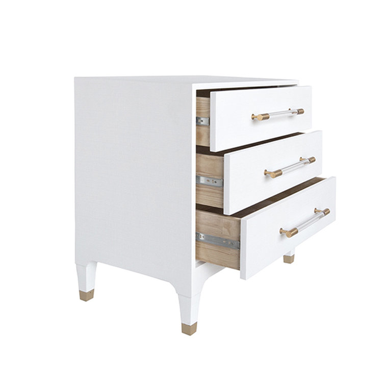 Bethany Contemporary White Linen & Brass Nightstand with Storage
