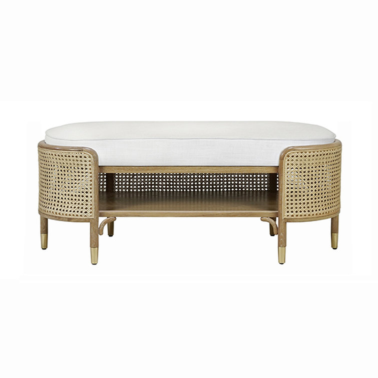 Beale Beige Linen Upholstered Storage Bench with Cerused Oak