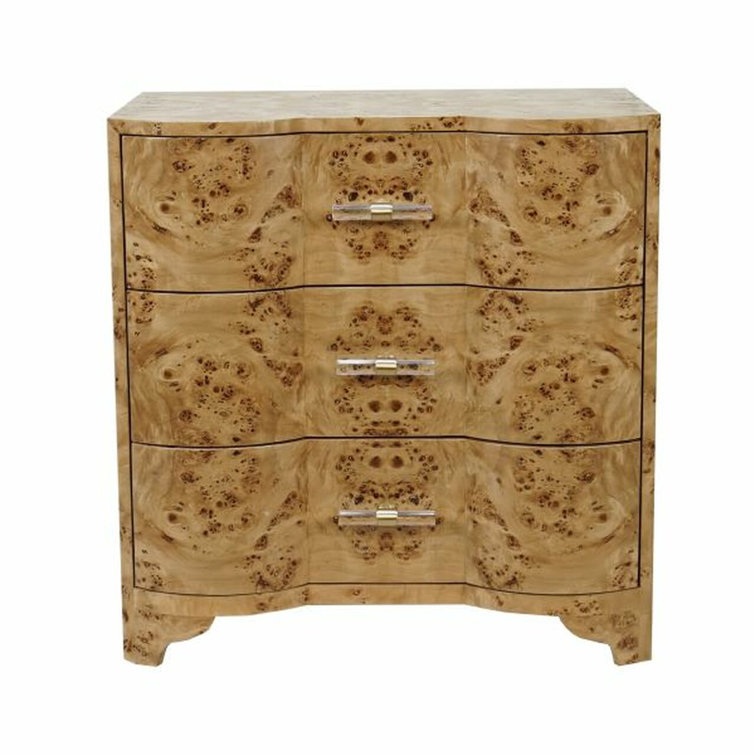 Calvin 28'' Beige Burl Wood and Brass Nightstand with Storage