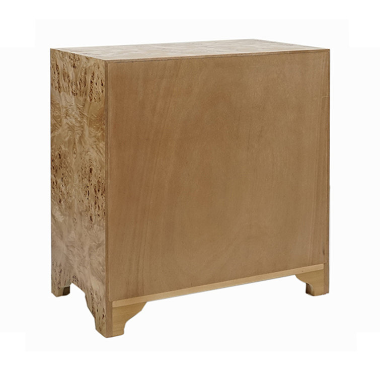 Calvin 28'' Beige Burl Wood and Brass Nightstand with Storage