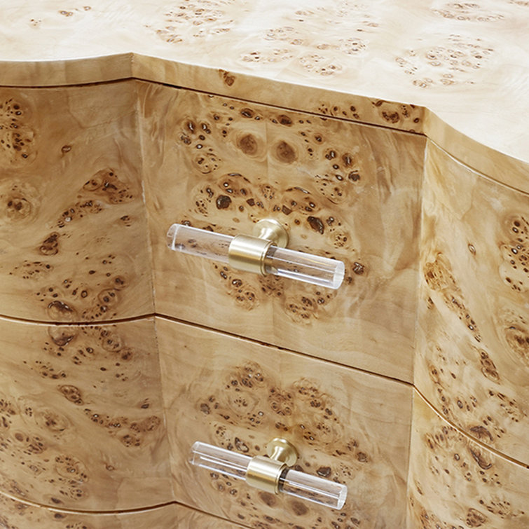 Calvin 28'' Beige Burl Wood and Brass Nightstand with Storage