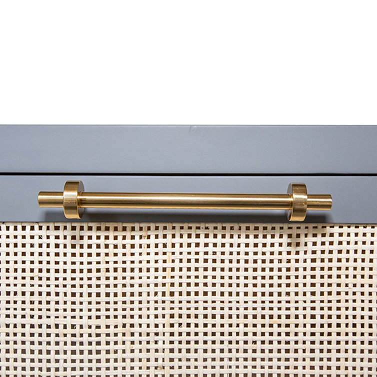 Coastal Elegance Matte Grey Double 6-Drawer Dresser with Hand-Woven Caning