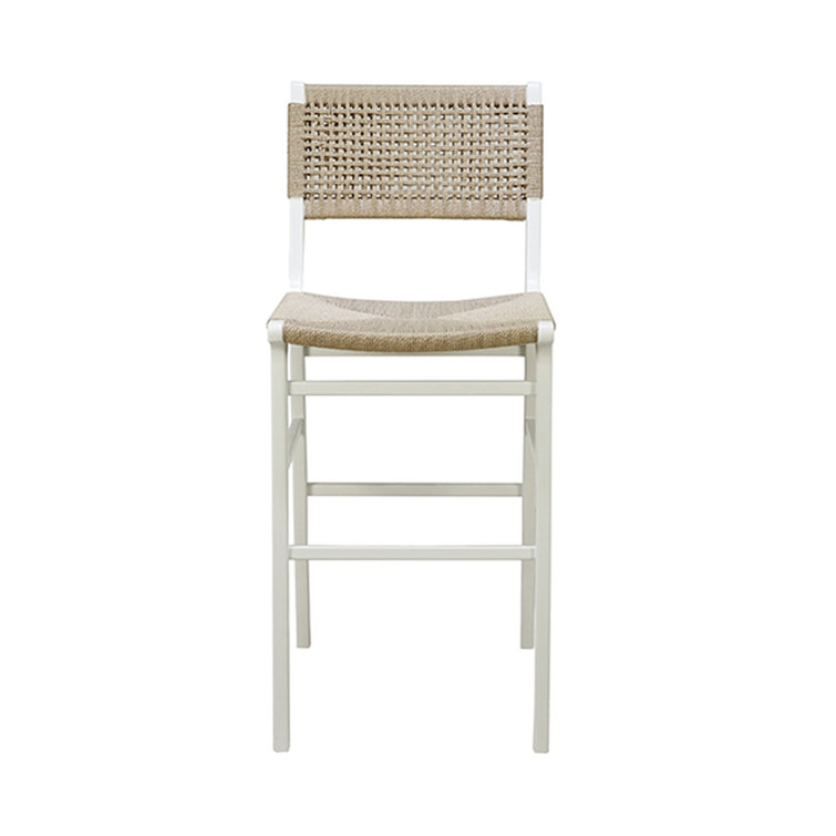 Matte White Lacquer Woven Back Counter Stool