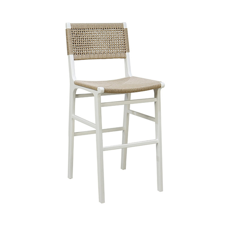 Matte White Lacquer Woven Back Counter Stool