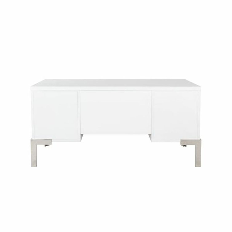 Matte White Lacquer and Nickel Home Office Desk with Drawers