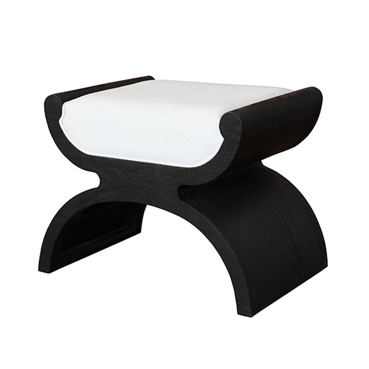 Espresso Oak Curved Base 26" Accent Stool with White Linen Cushion
