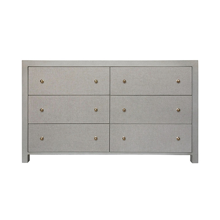 Gray Grasscloth 6-Drawer Modern Dresser